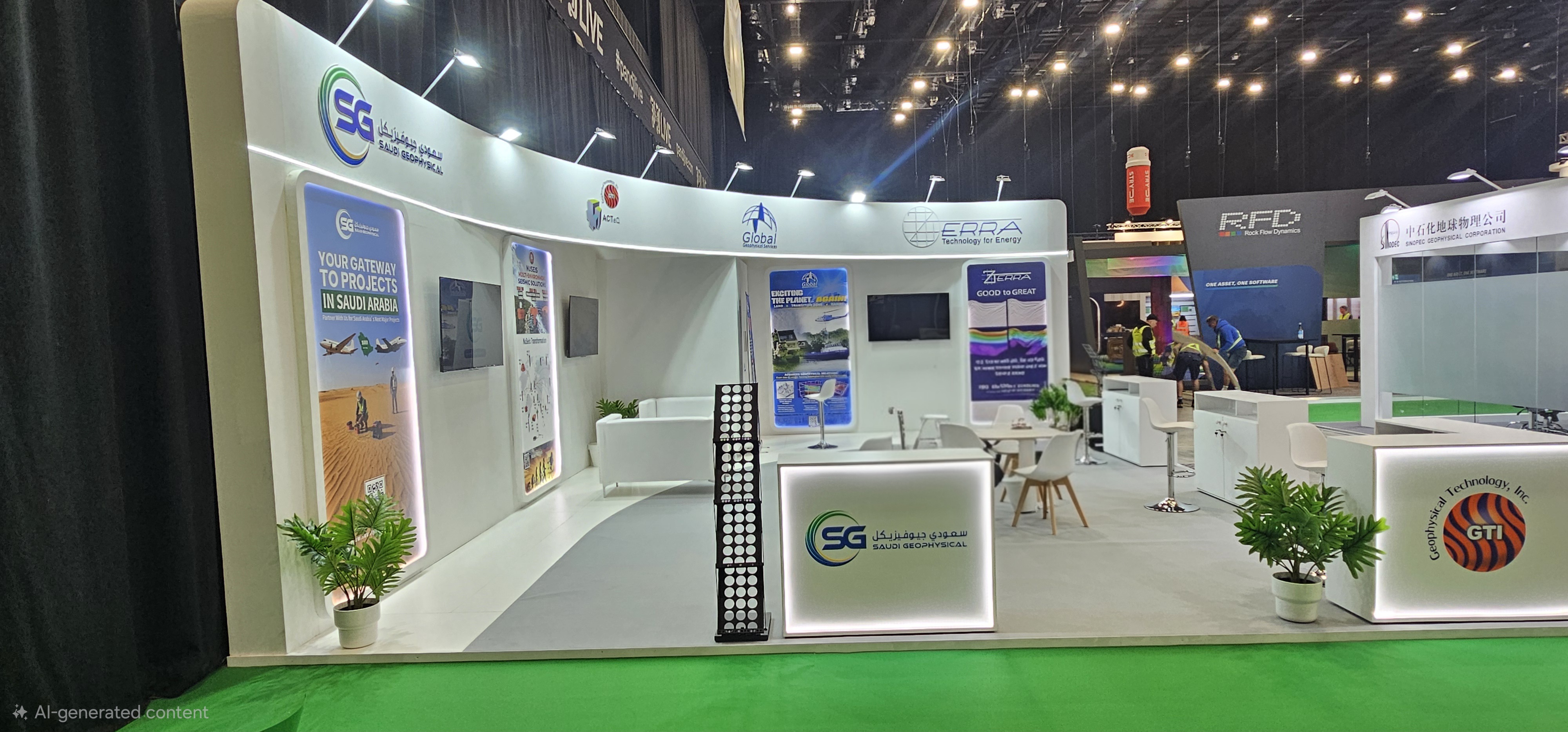 Custom event environment showing structural details and digital displays